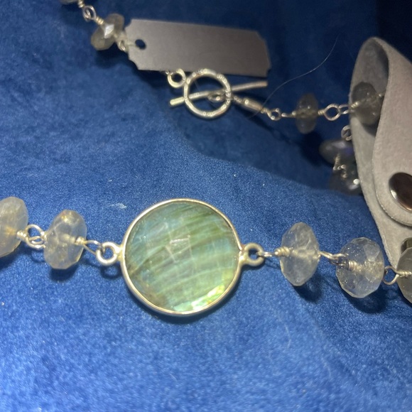 36” sterling handmade necklace with round and disk shaped faceted labradorite. - Picture 6 of 12
